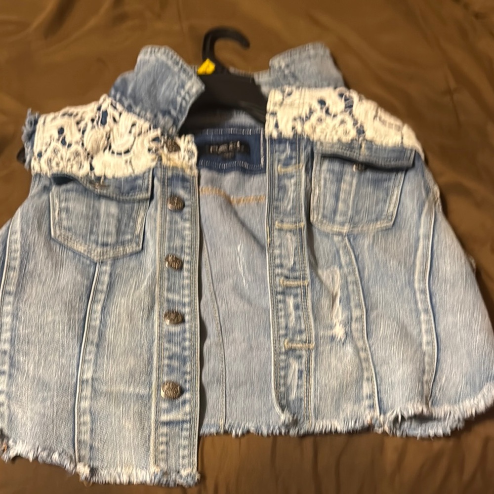 Denim Vest with Lace Accents
